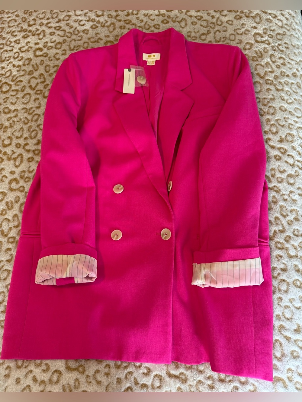 NWT Anthropologie Maeve Bright Hot Pink Double-Breasted Blazer Size: 14 - Picture 7 of 9